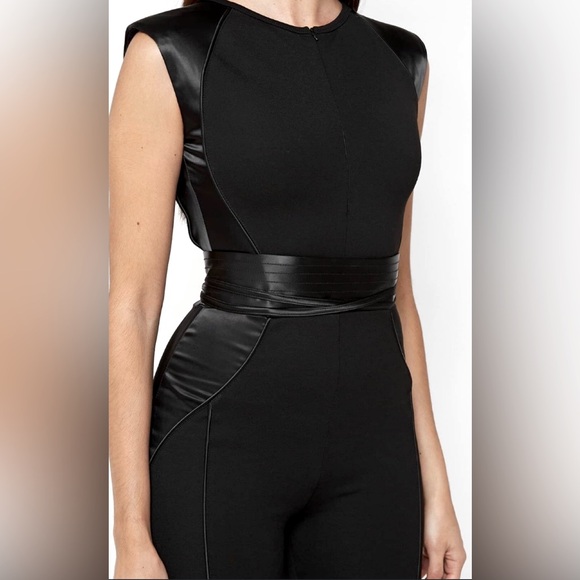 Manière De Voir, Satin Contour Flared Jumpsuit - Black Size 12 - Picture 6 of 12